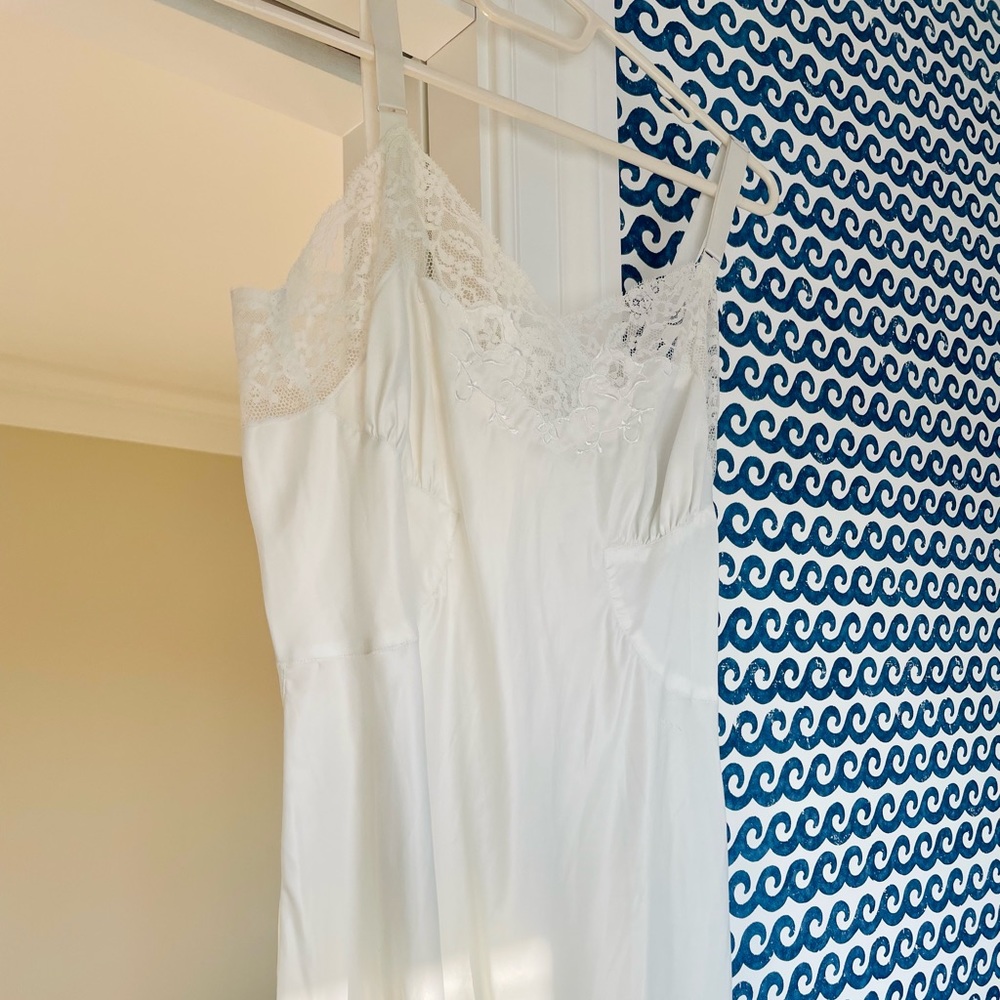 Vintage Ivory Cream Romantic Satin Lace Midi Slip Dress - Picture 7 of 7